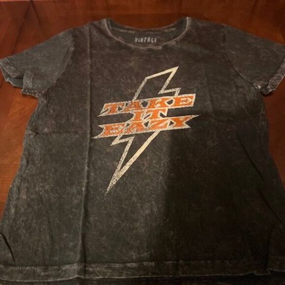 Vintage Canvas Take It Easy Graphic T-Shirt Washed Black relaxed style cotton - Picture 7 of 7